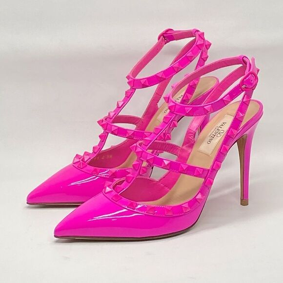 Valentino Garavani Rockstud Ankle Strap Patent-Leather Pumps size 38 - Picture 3 of 13